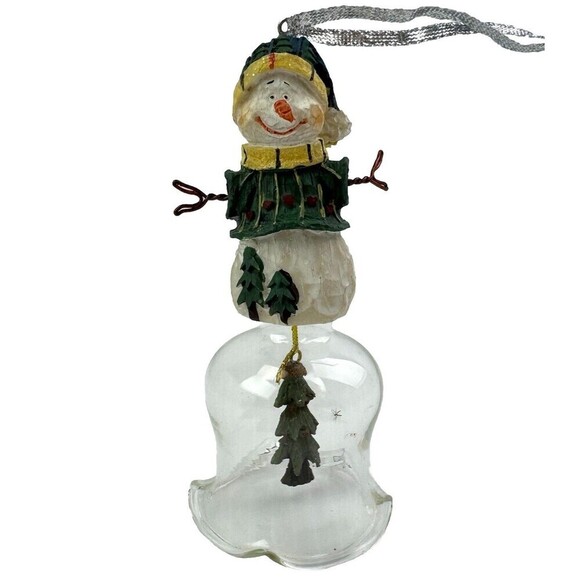 Vintage Snowman Christmas Bell Glass Dinner Tree Bell Ornament - Picture 1 of 8